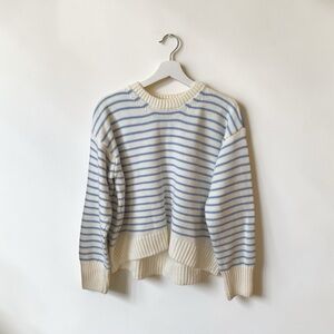 Striped Crewneck Sweater in Cream and Light Blue